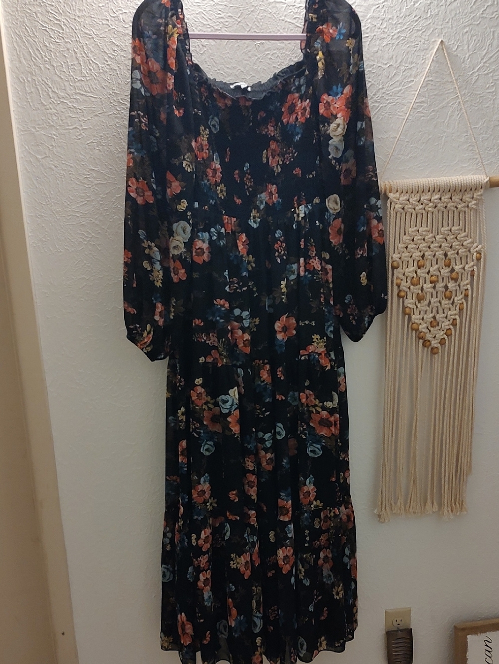 Baltic Born Black Floral Maxi Dress with Rust and Blue Blooms